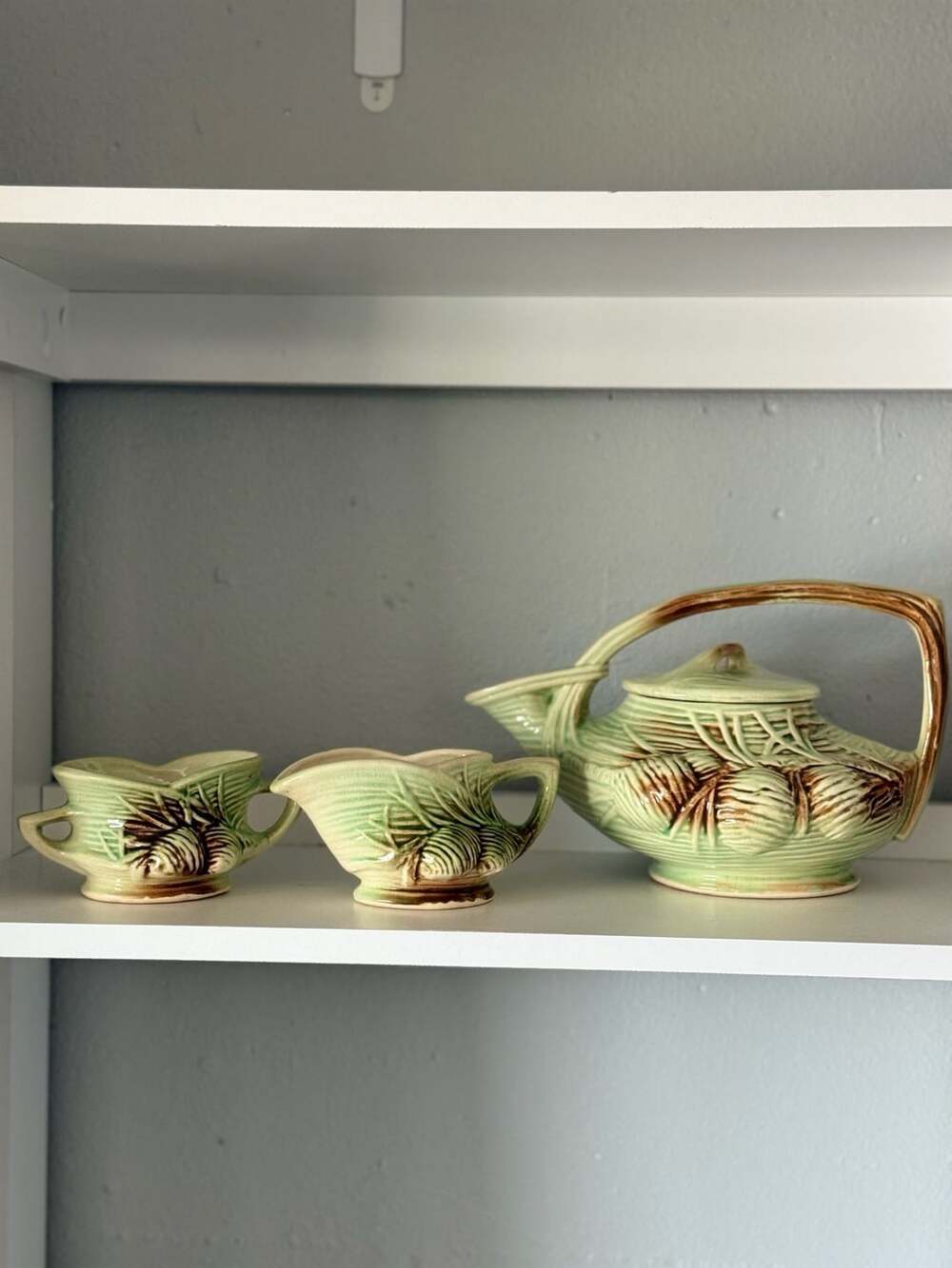 McCoy Pine Cone Tea Set - Teapot, Creamer, and Sugar Bowl